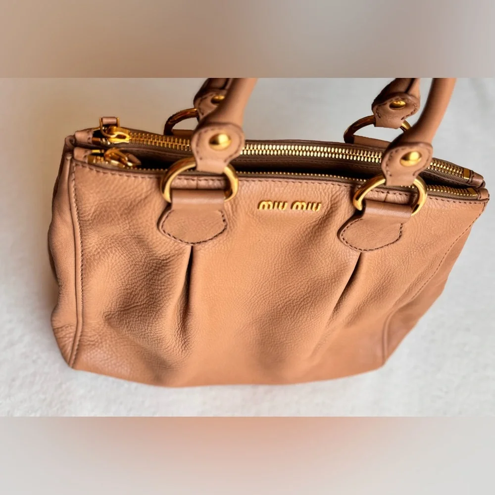 MIU MIU Brown Pebbled Leather Double Zip Tote - Picture 8 of 15